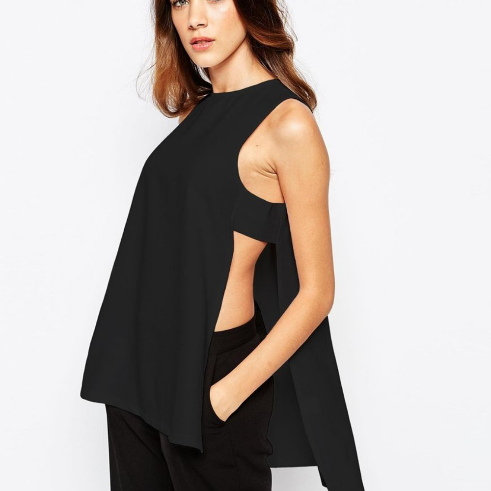 ASOS Lola May Tunic Top with Side Tab Black